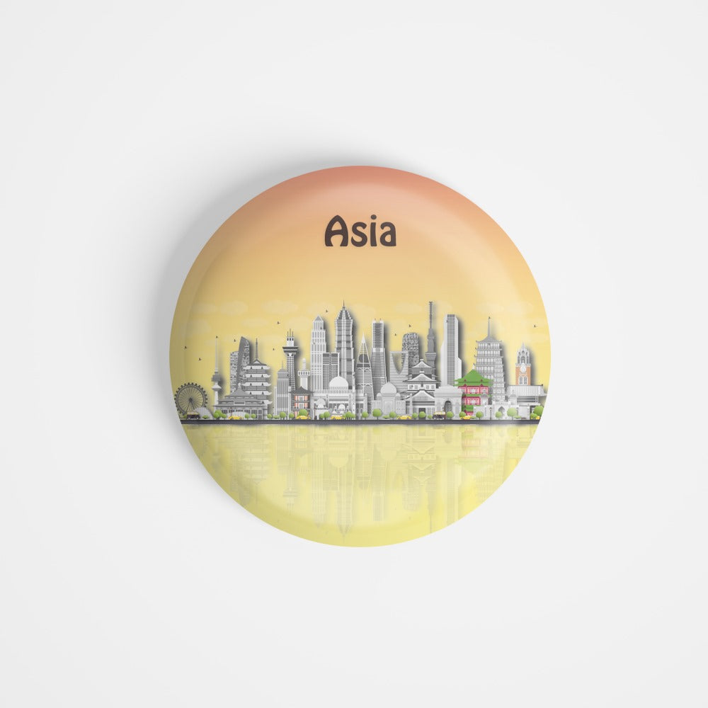 dhcrafts Round Fridge Magnet Multicolour Places Asia Continent Glossy Finish Design Pack of 1 (75 mm)